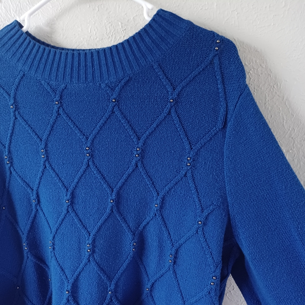 Karen Scott Blue Beaded Sweater